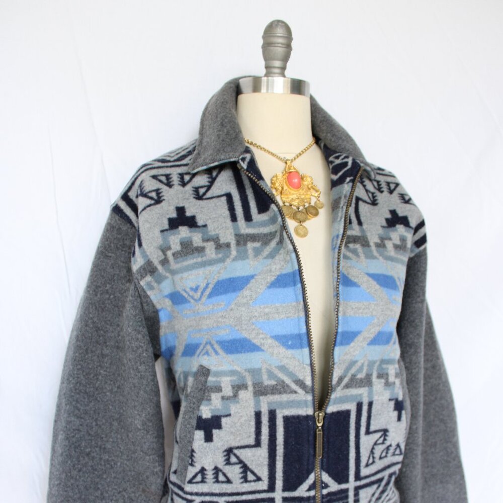 Pendleton vintage wool blanket Aztec tribal moto bomber jacket Varsity coat M - Picture 7 of 10